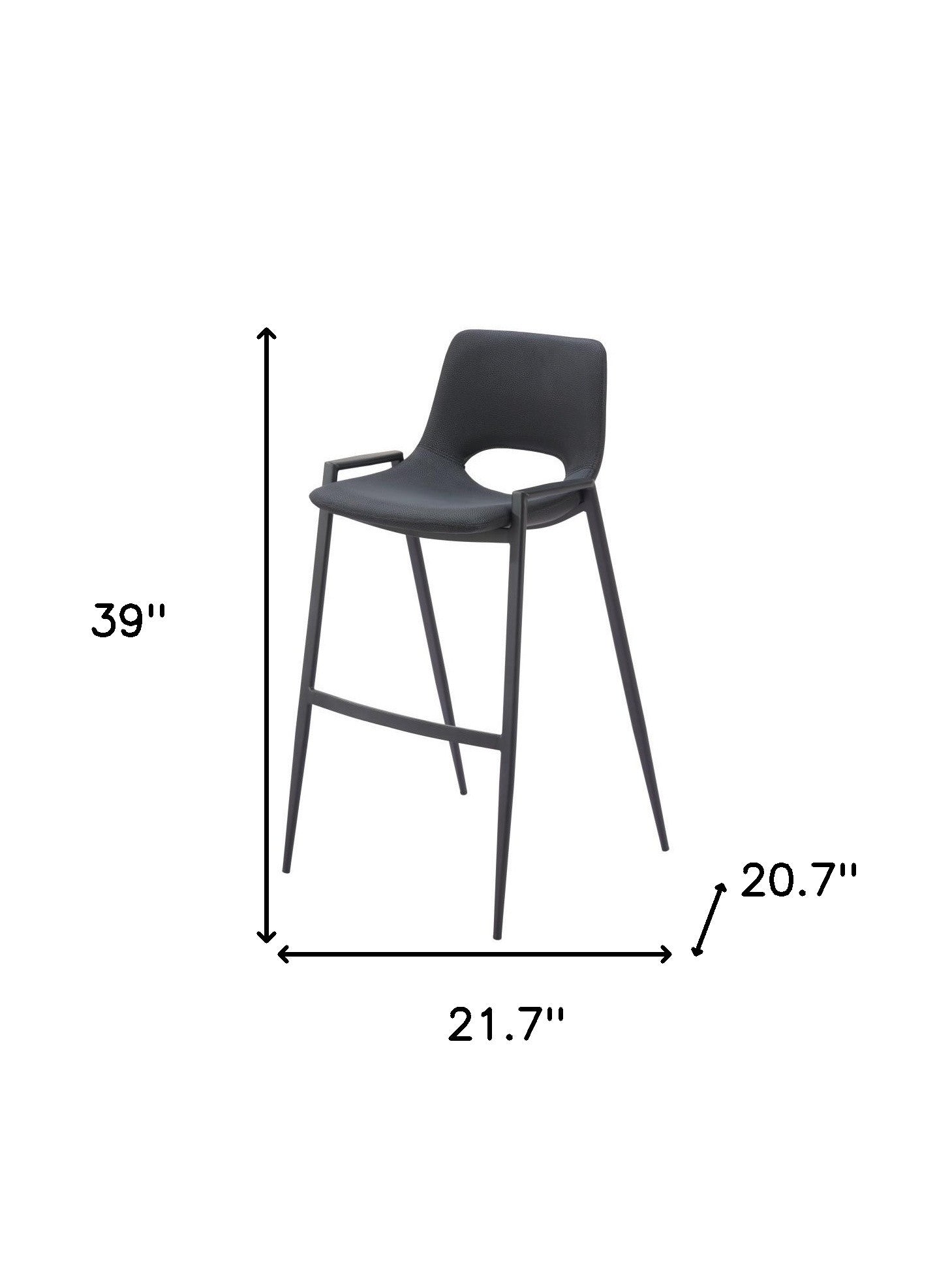 Set of Two 30" Black Faux Leather And Steel Low Back Bar Height Bar Chairs