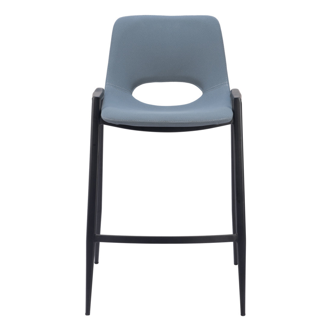Set of Two 26" Blue And Black Faux Leather And Steel Low Back Counter Height Bar Chairs