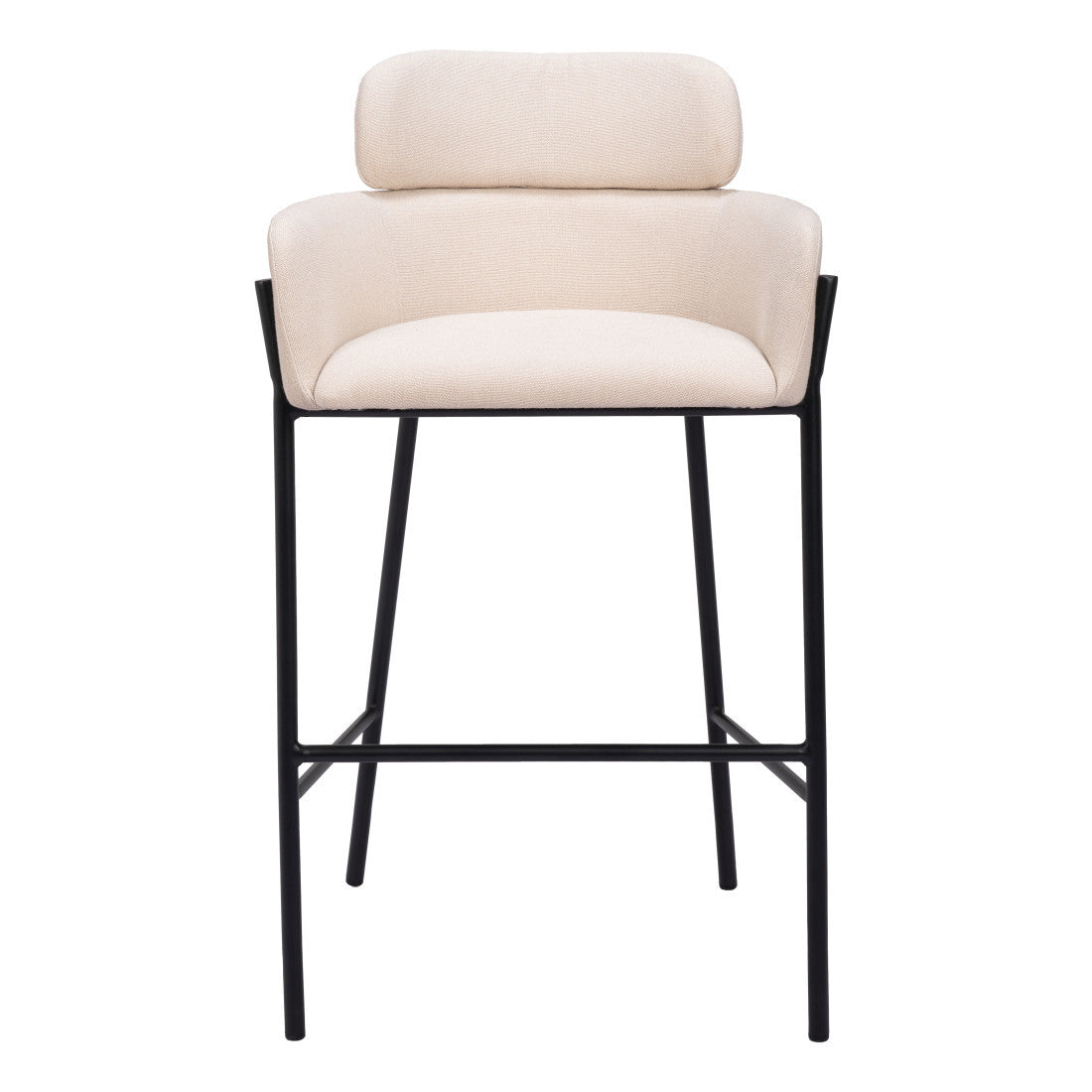 30" Beige And Black Fabric And Steel Bar Height Bar Chair