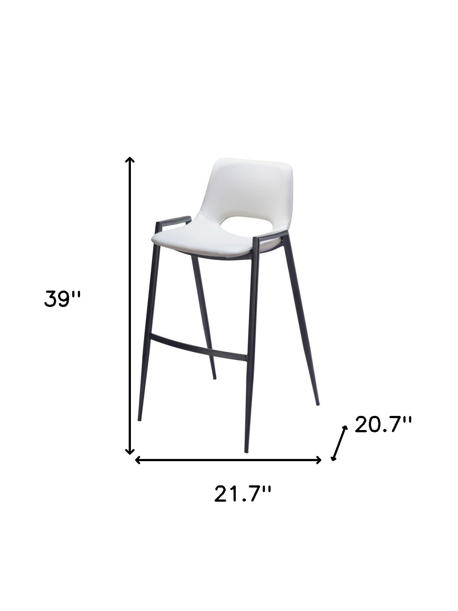 Set of Two 30" White and Black Faux Leather and Steel Low Back Bar Height Bar Chairs