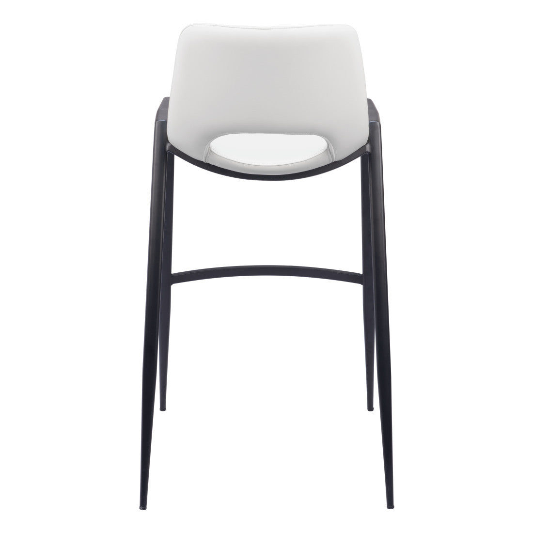 Set of Two 30" White and Black Faux Leather and Steel Low Back Bar Height Bar Chairs