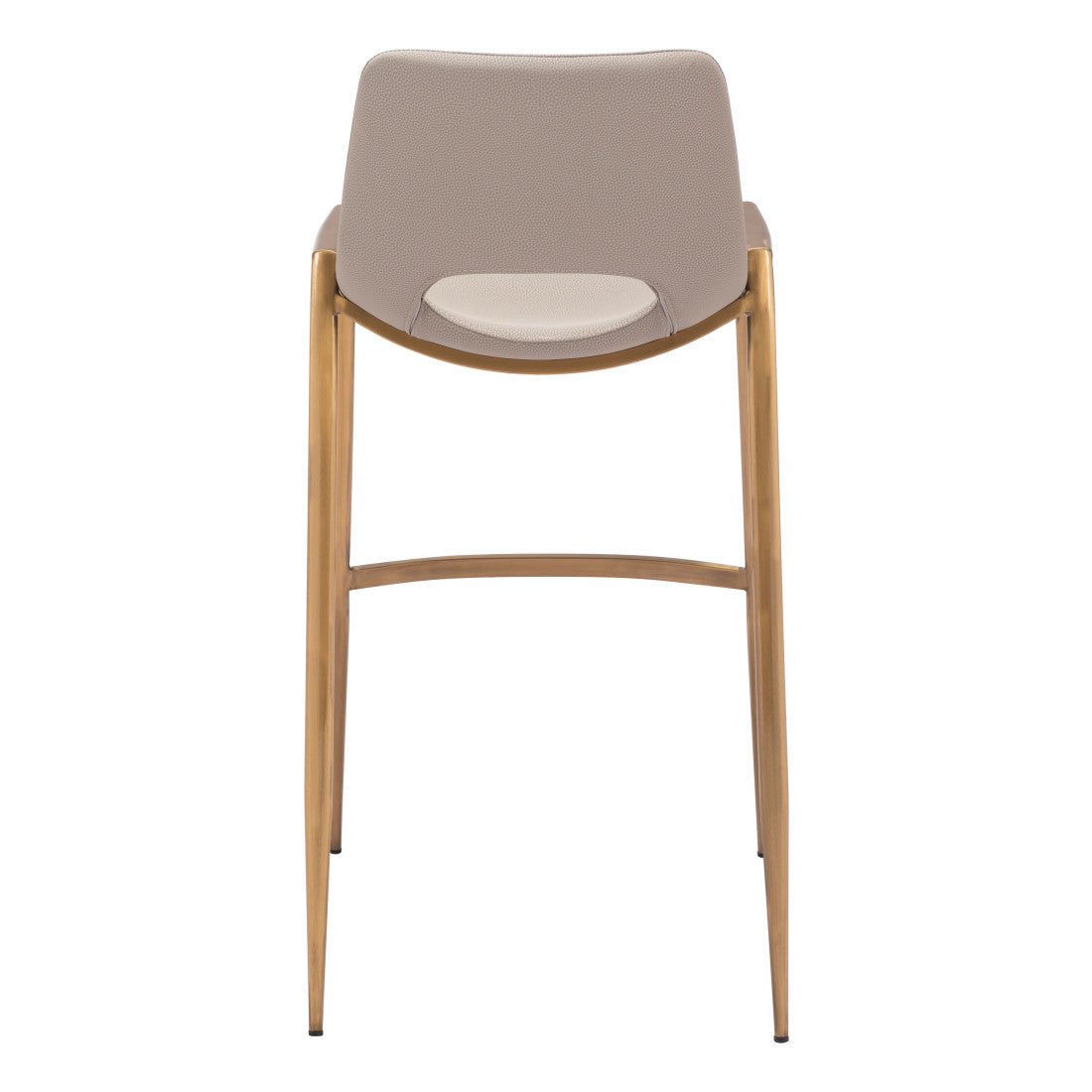 Set of Two 30" Beige And Gold Faux Leather And Steel Low Back Bar Height Bar Chairs