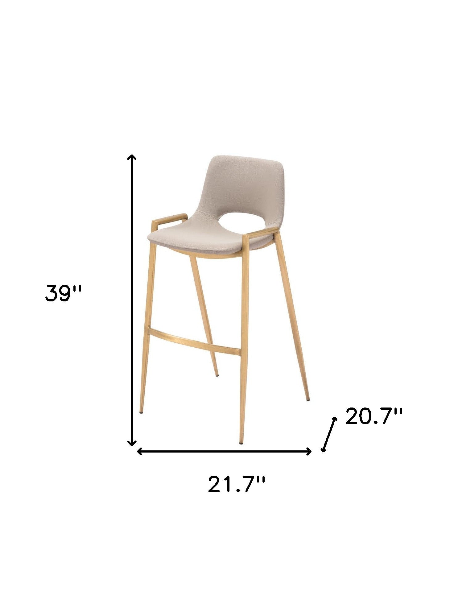 Set of Two 30" Beige And Gold Faux Leather And Steel Low Back Bar Height Bar Chairs