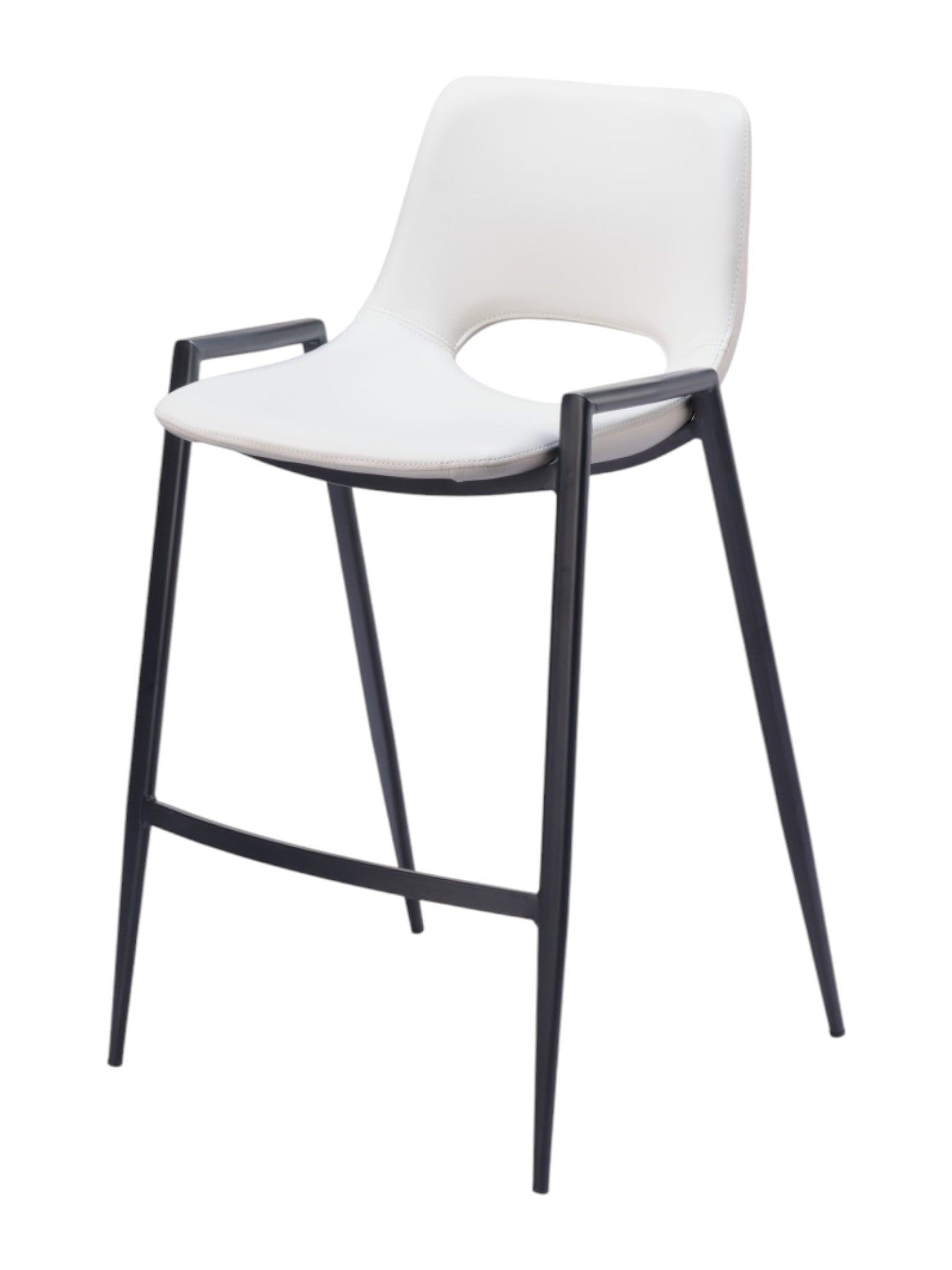 Set of Two 26" White and Black Faux Leather and Steel Low Back Counter Height Bar Chairs