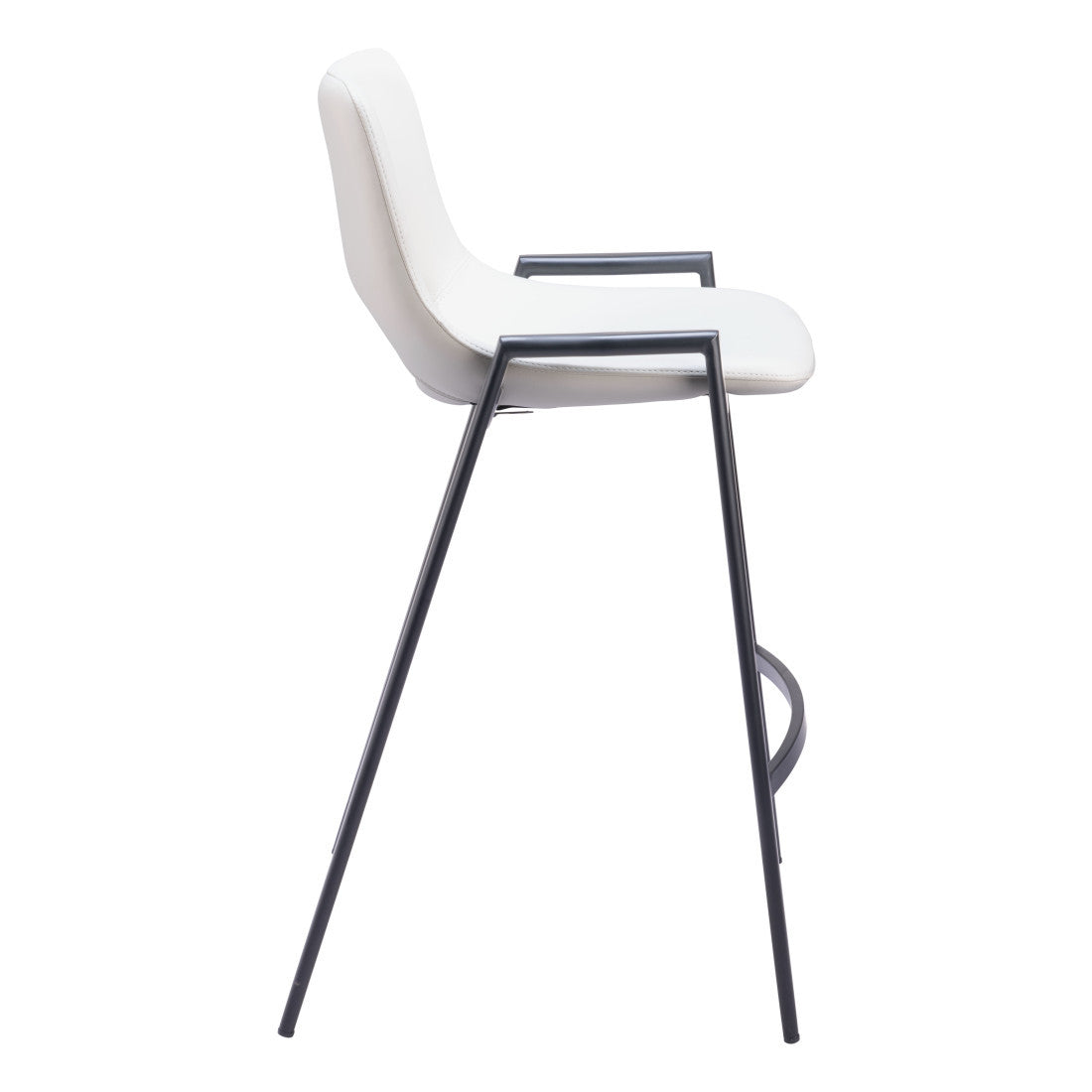 Set of Two 26" White and Black Faux Leather and Steel Low Back Counter Height Bar Chairs