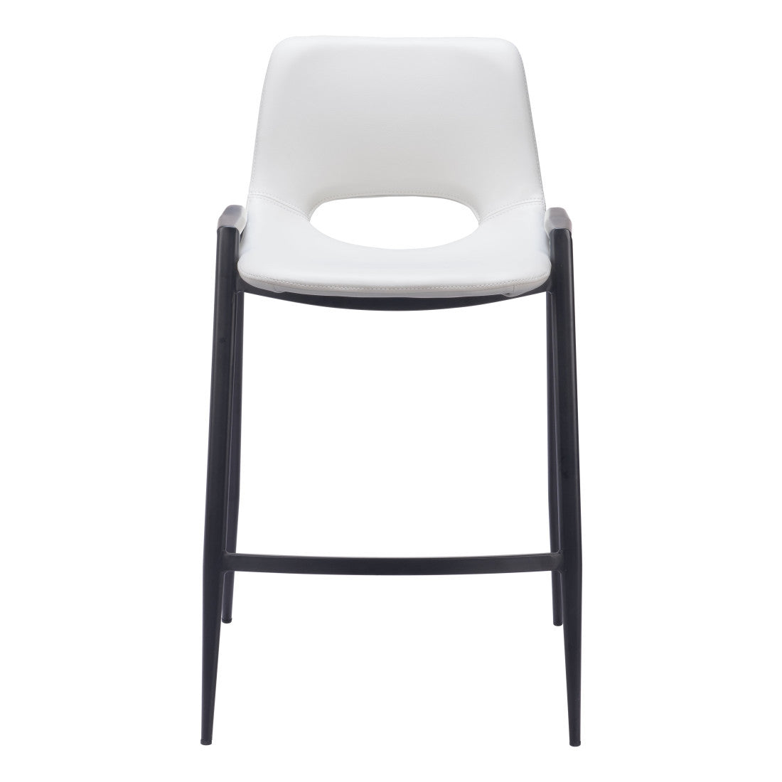 Set of Two 26" White and Black Faux Leather and Steel Low Back Counter Height Bar Chairs