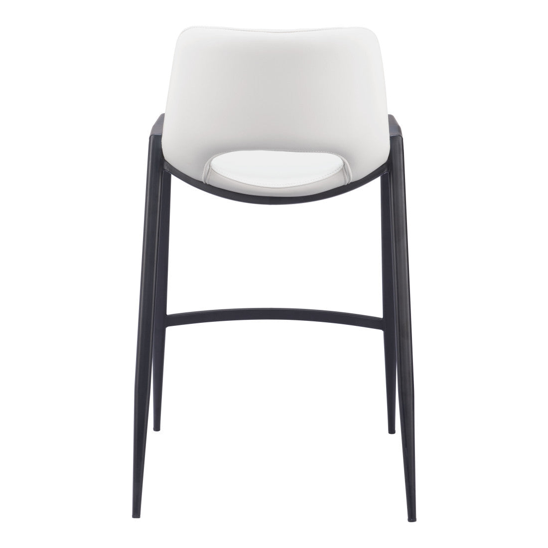 Set of Two 26" White and Black Faux Leather and Steel Low Back Counter Height Bar Chairs
