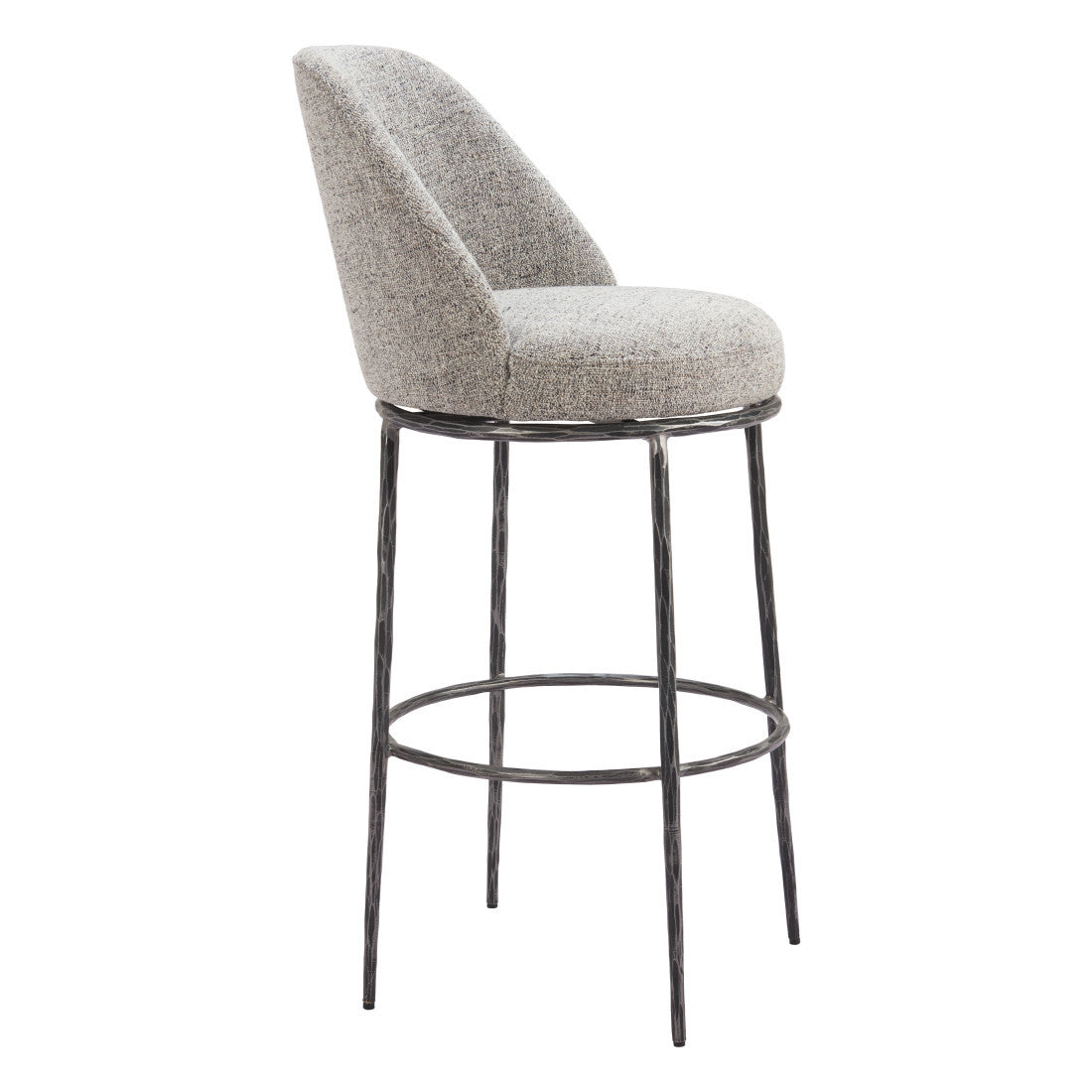 32" Gray And Black Fabric And Steel Bar Height Swivel Bar Chair