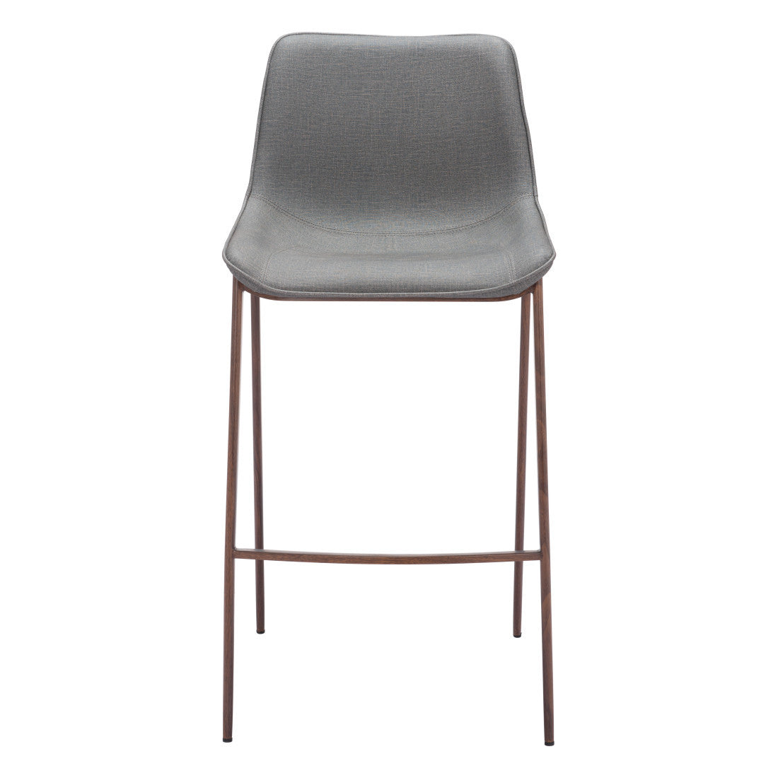 Set of Two 30" Slate Gray and Brown Faux Leather and Steel Bar Height Bar Chairs