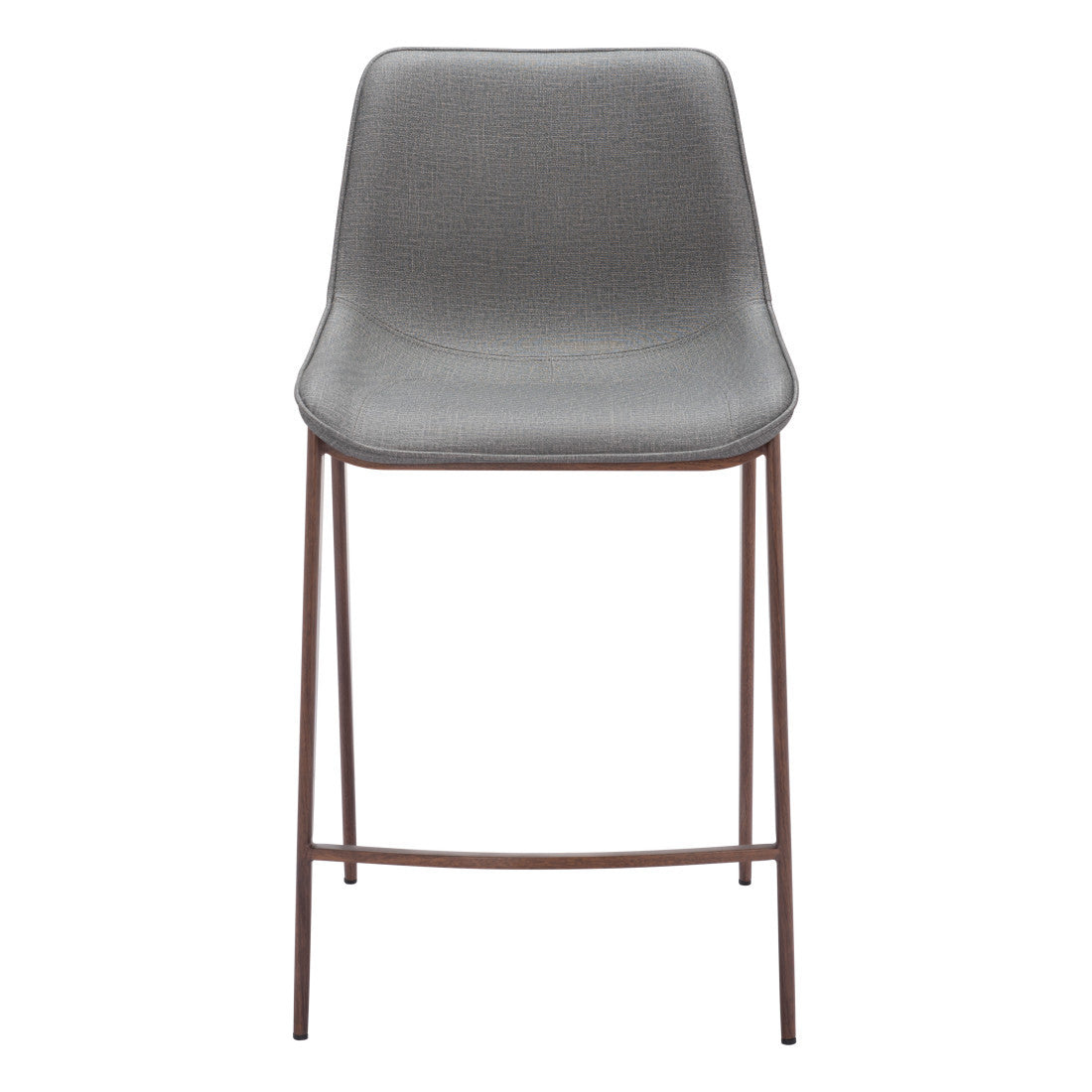 Set of Two 26" Slate Gray and Brown Faux Leather and Steel Counter Height Bar Chairs