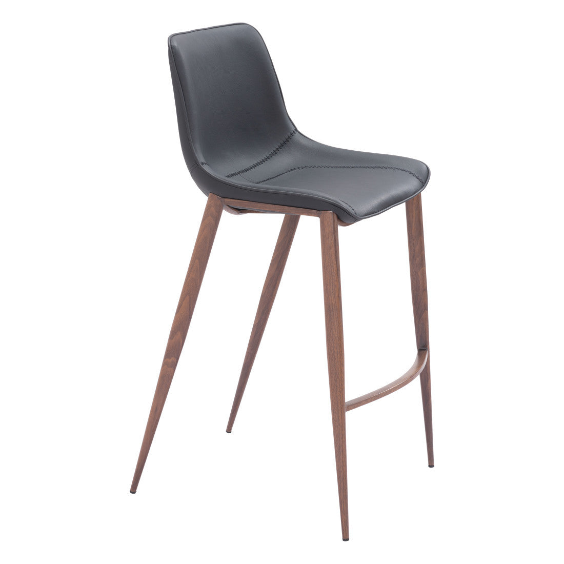 Set of Two 30" Black And Brown Faux Leather And Steel Bar Height Bar Chairs