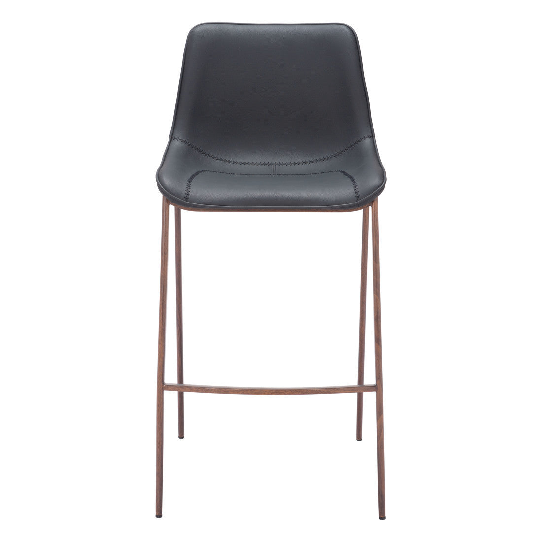 Set of Two 30" Black And Brown Faux Leather And Steel Bar Height Bar Chairs