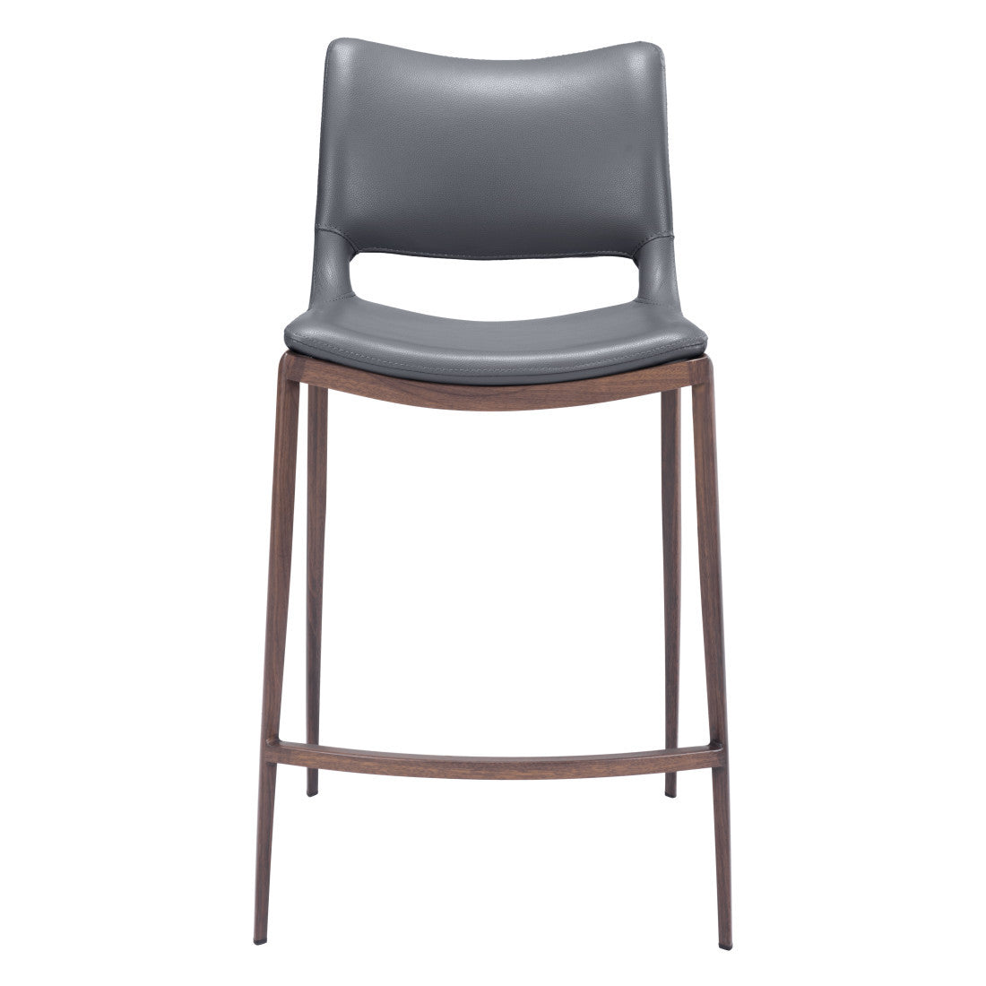 Set of Two 25" Dark Gray and Brown Faux Leather and Steel Low Back Counter Height Bar Chairs