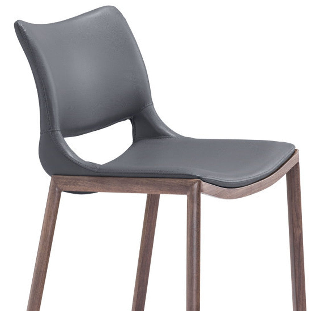 Set of Two 29" Dark Gray and Walnut Faux Leather and Steel Low Back Counter Height Bar Chairs
