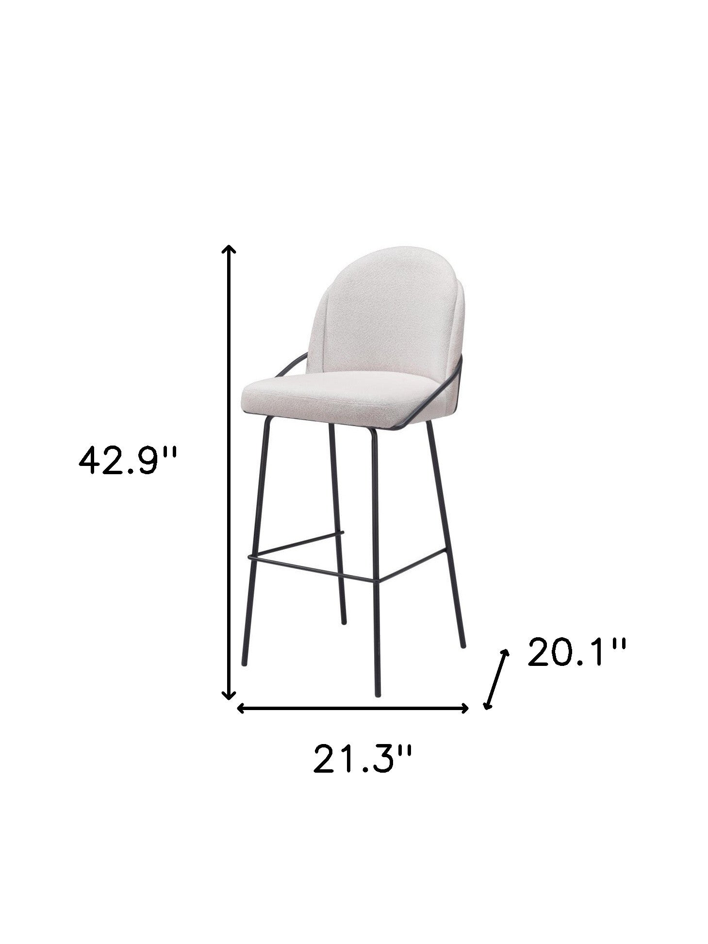 Set of Two 30" Ivory And Black Shearling And Steel Bar Height Bar Chairs