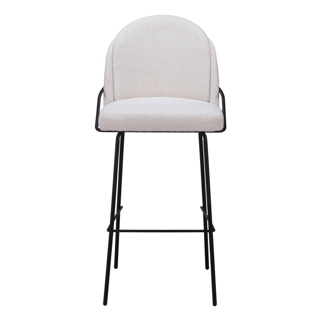Set of Two 30" Ivory And Black Shearling And Steel Bar Height Bar Chairs