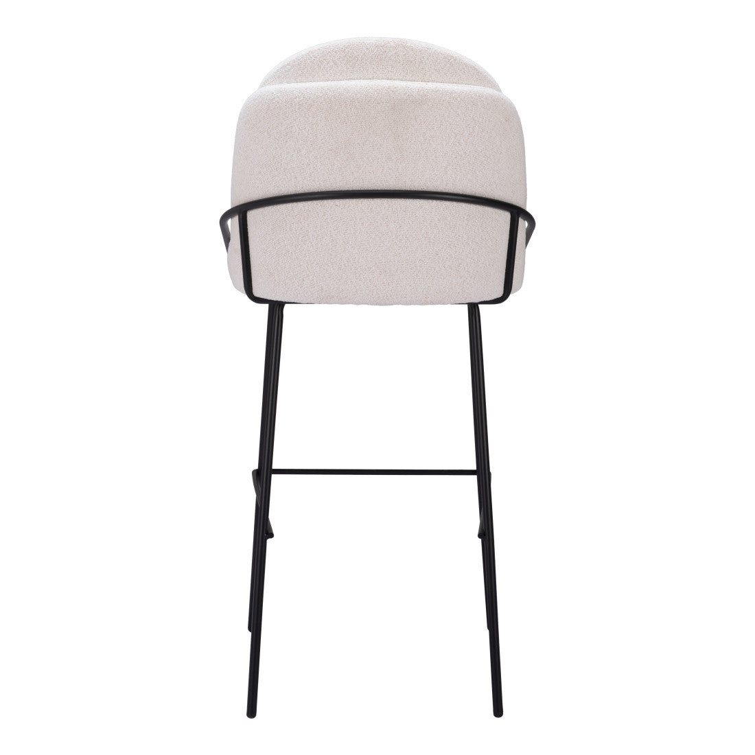 Set of Two 30" Ivory And Black Shearling And Steel Bar Height Bar Chairs