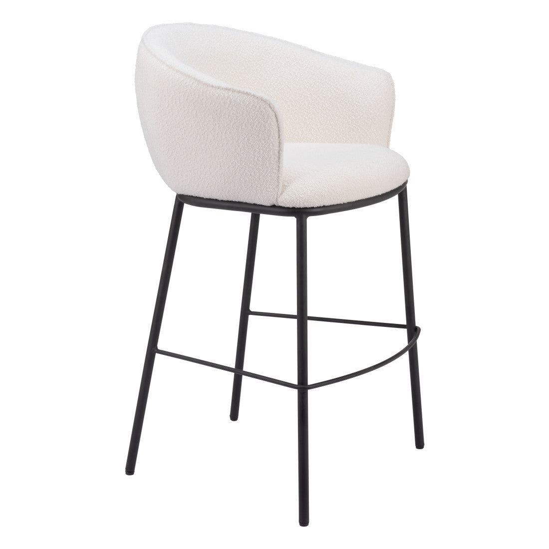 30" Ivory And Black Shearling And Steel Bar Height Bar Chair