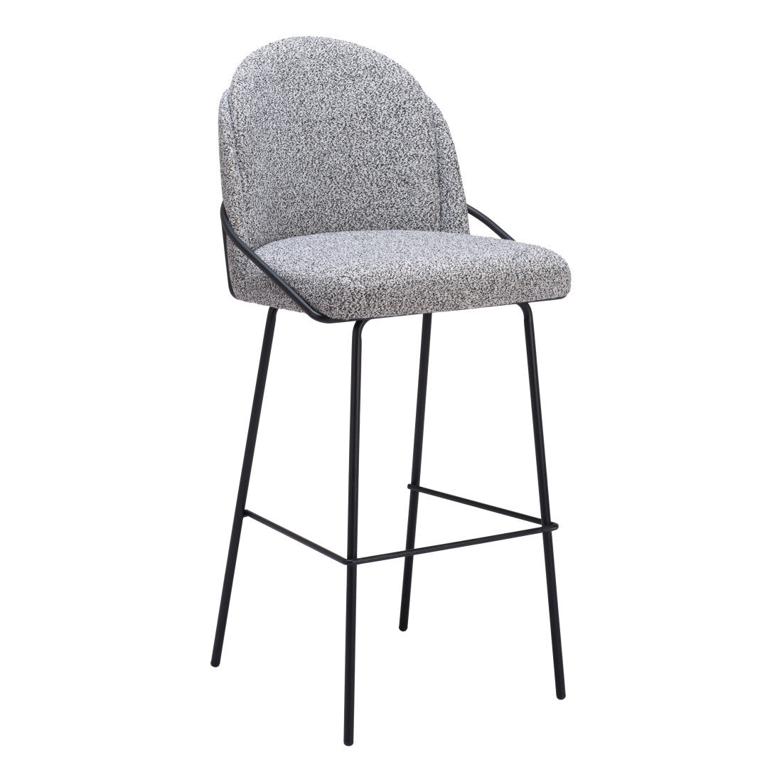 Set of Two 30" Light Gray And Black Shearling And Steel Bar Height Bar Chairs