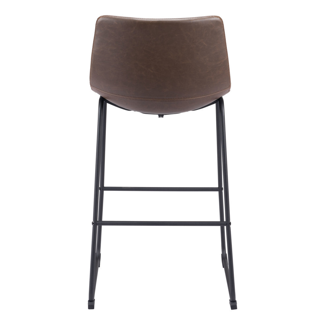 Set of Two 29" Espresso and Black Faux Leather and Steel Counter Height Bar Chairs