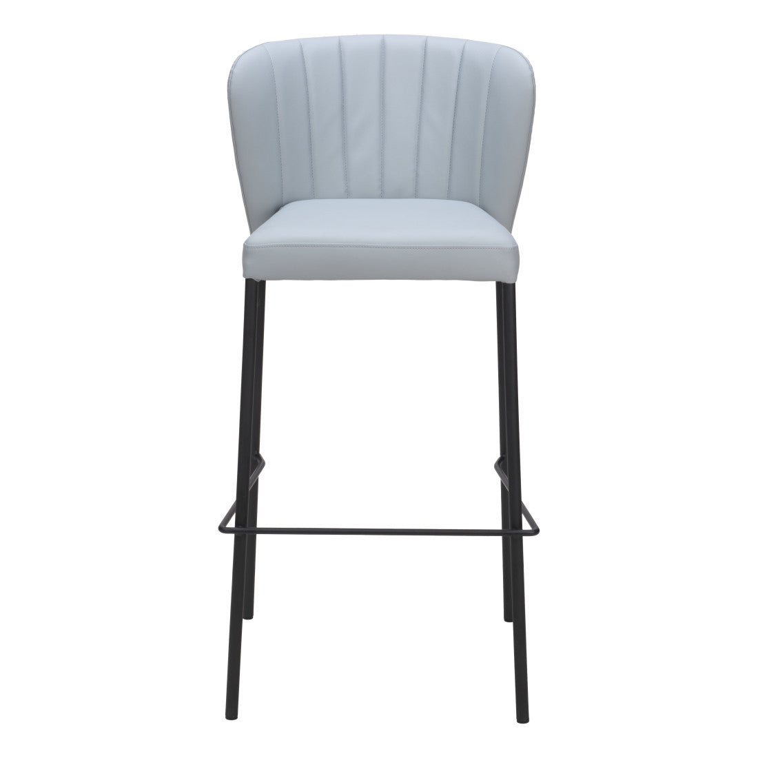 Set of Two 29" Gray And Black Faux Leather And Steel Bar Height Bar Chairs