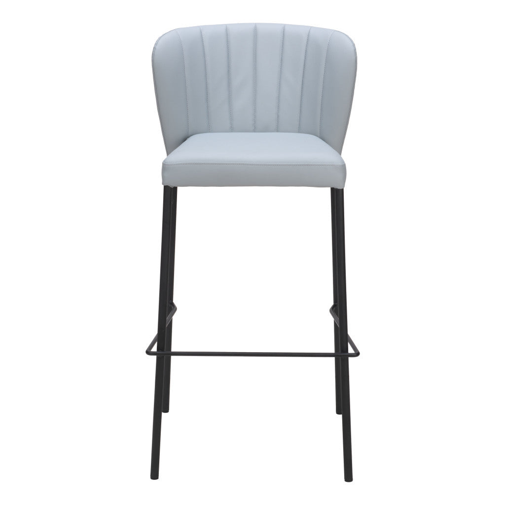 Set of Two 29" Gray And Black Faux Leather And Steel Bar Height Bar Chairs