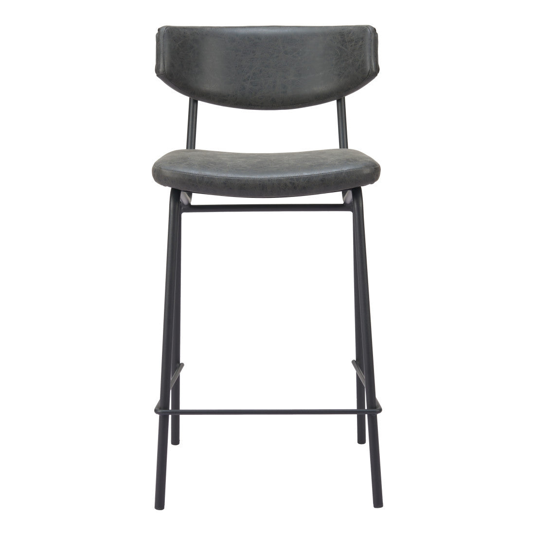 Set of Two 30" Black Faux Leather and Steel Low Back Bar Height Bar Chairs