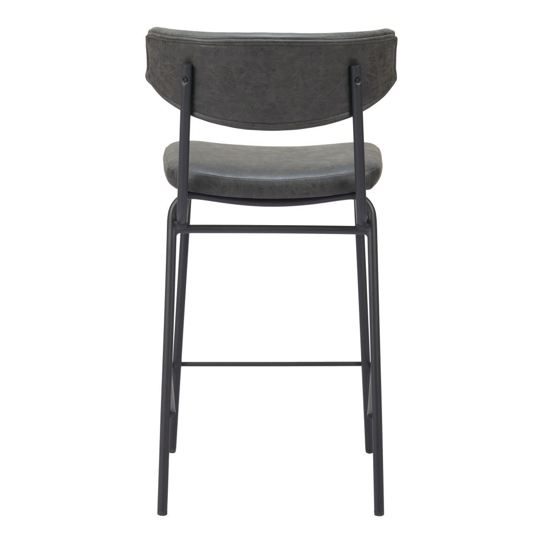 Set of Two 30" Black Faux Leather and Steel Low Back Bar Height Bar Chairs