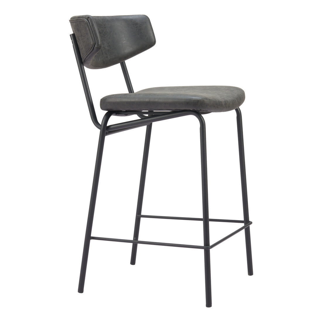 Set of Two 30" Black Faux Leather and Steel Low Back Bar Height Bar Chairs