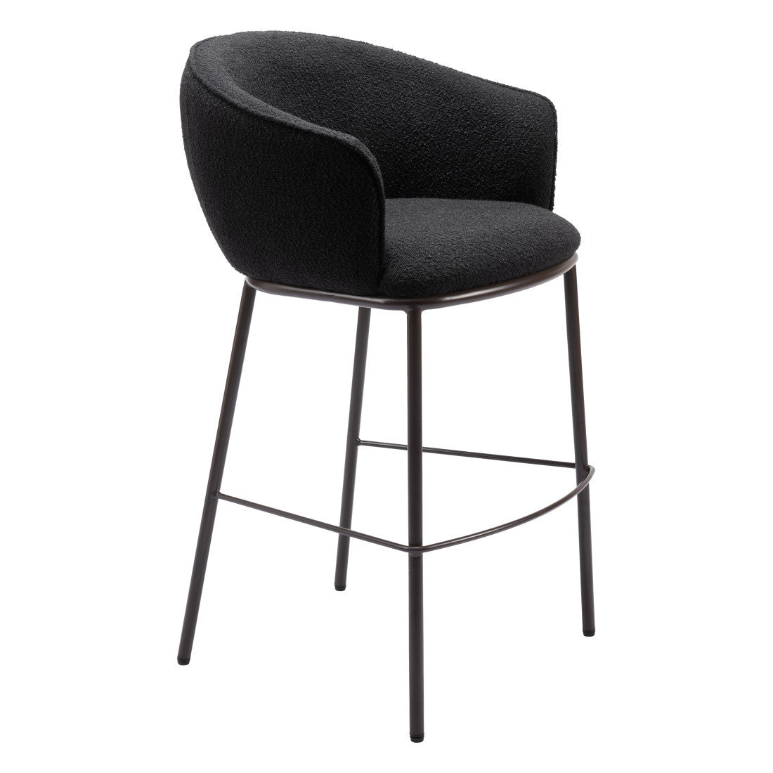 30" Black And Bronze Shearling And Steel Bar Height Bar Chair