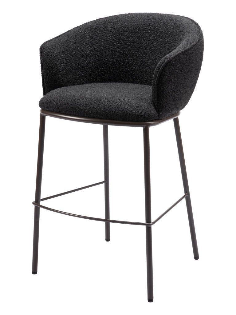 30" Black And Bronze Shearling And Steel Bar Height Bar Chair