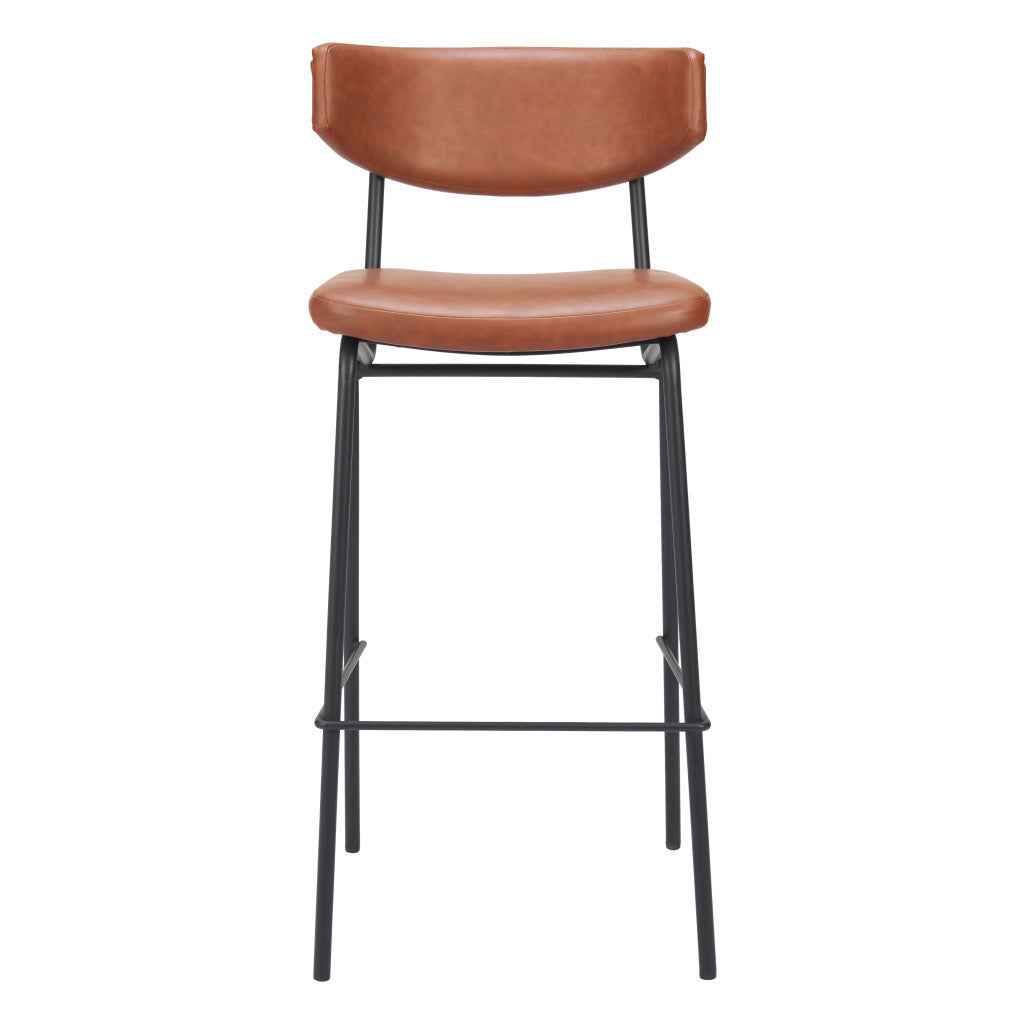 Set of Two 26" Brown And Black Faux Leather And Steel Counter Height Bar Chairs