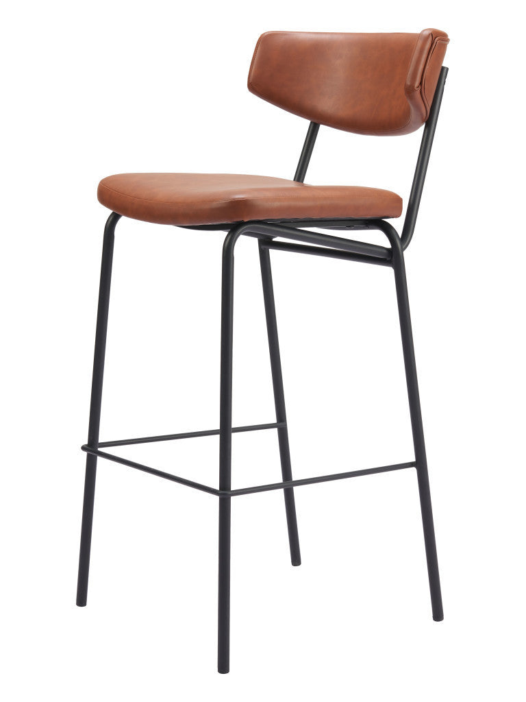 Set of Two 26" Brown And Black Faux Leather And Steel Counter Height Bar Chairs