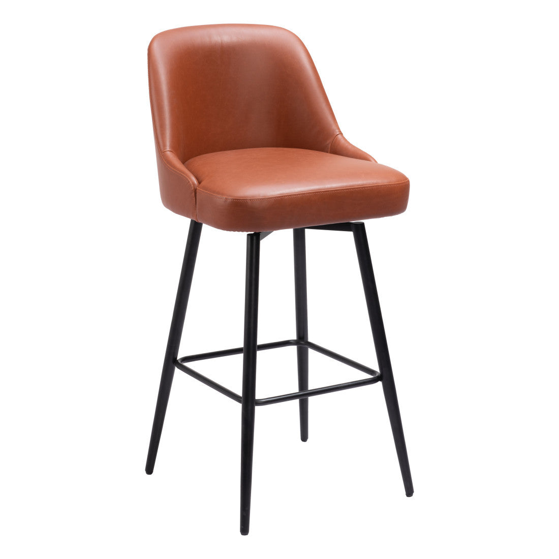 30" Brown And Black Faux Leather And Steel Bar Height Swivel Bar Chair