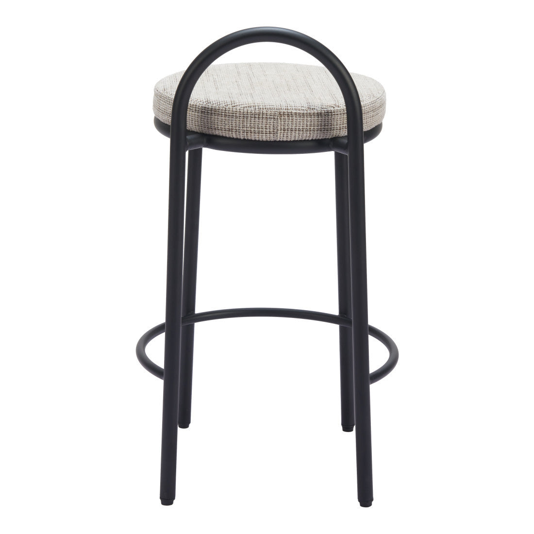 Set of Two 26" Beige and Black Chenille and Steel Low Back Counter Height Bar Chairs