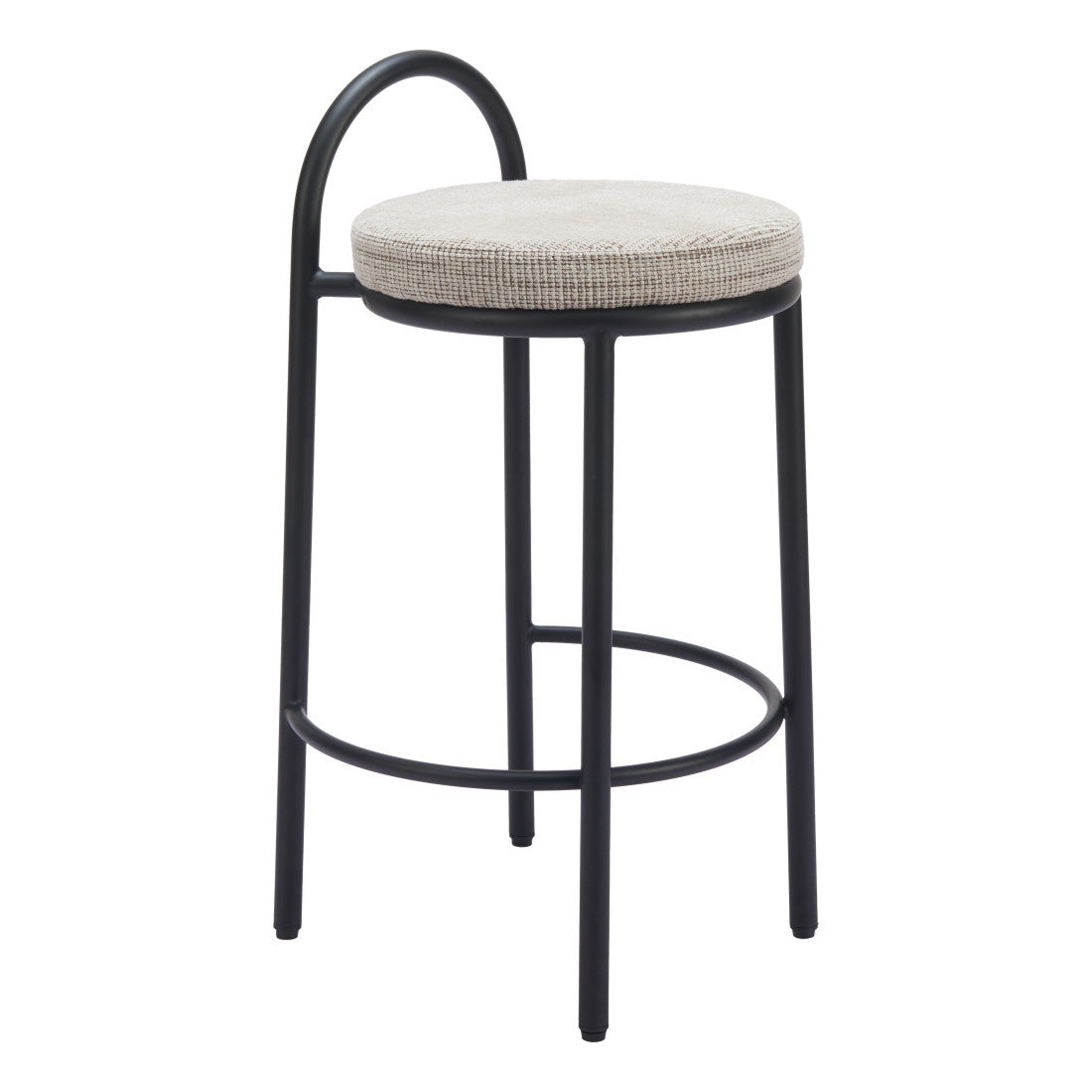 Set of Two 26" Beige and Black Chenille and Steel Low Back Counter Height Bar Chairs