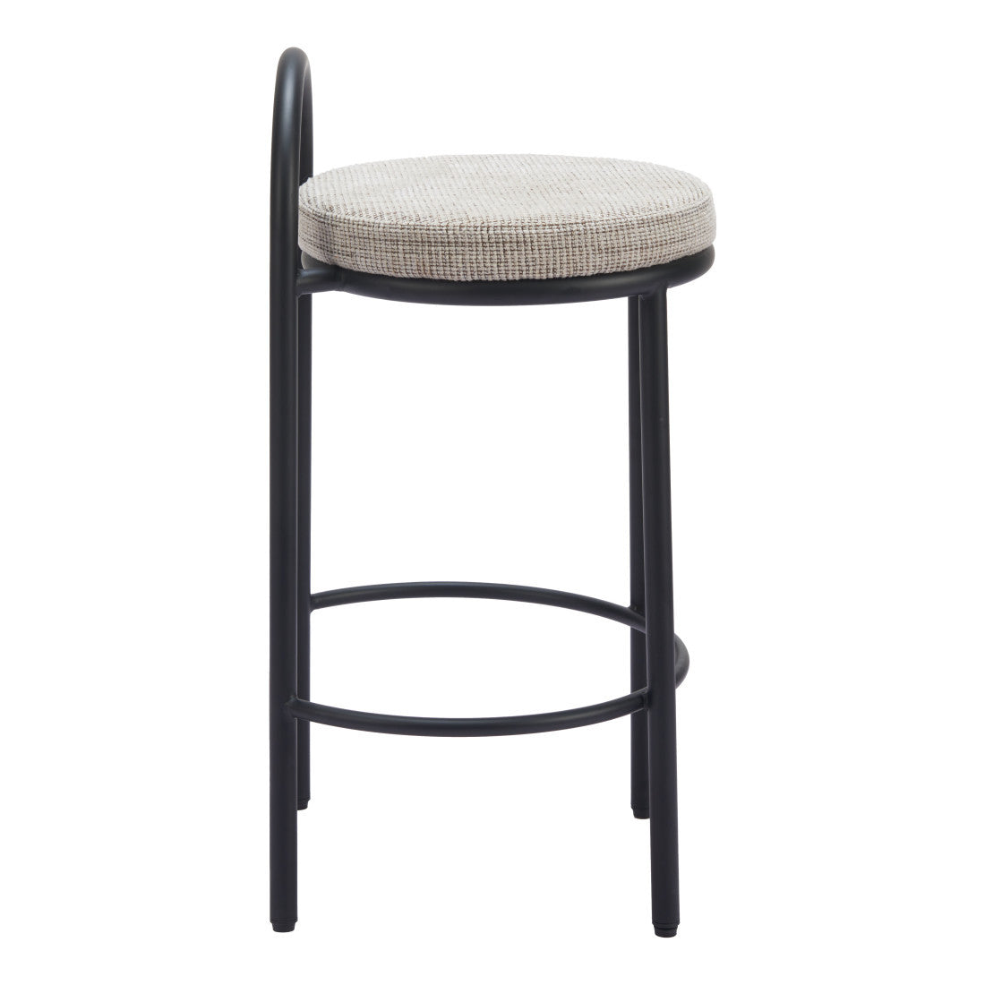 Set of Two 26" Beige and Black Chenille and Steel Low Back Counter Height Bar Chairs