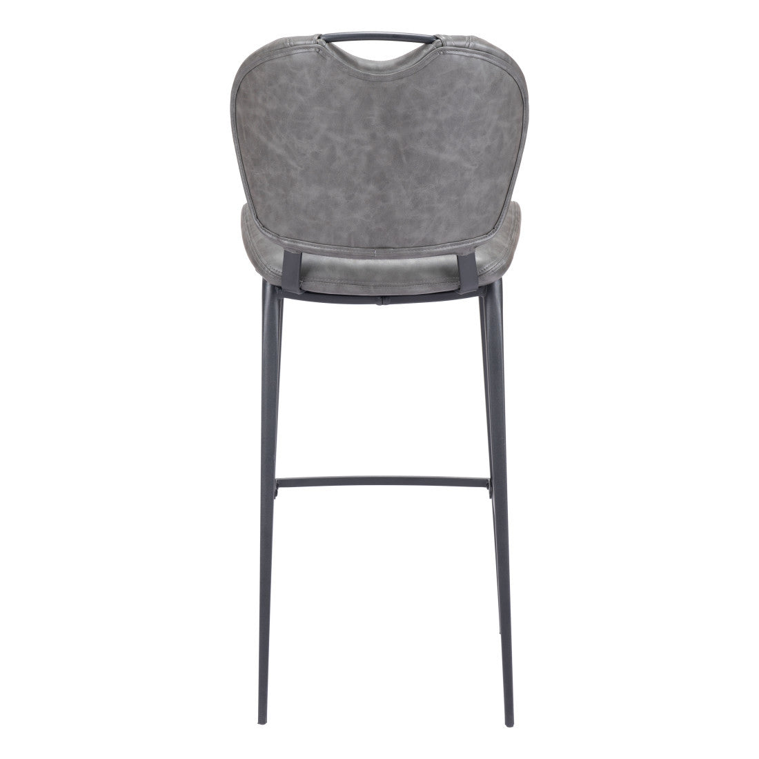 30" Gray And Black Faux Leather And Steel Low Back Bar Height Bar Chair