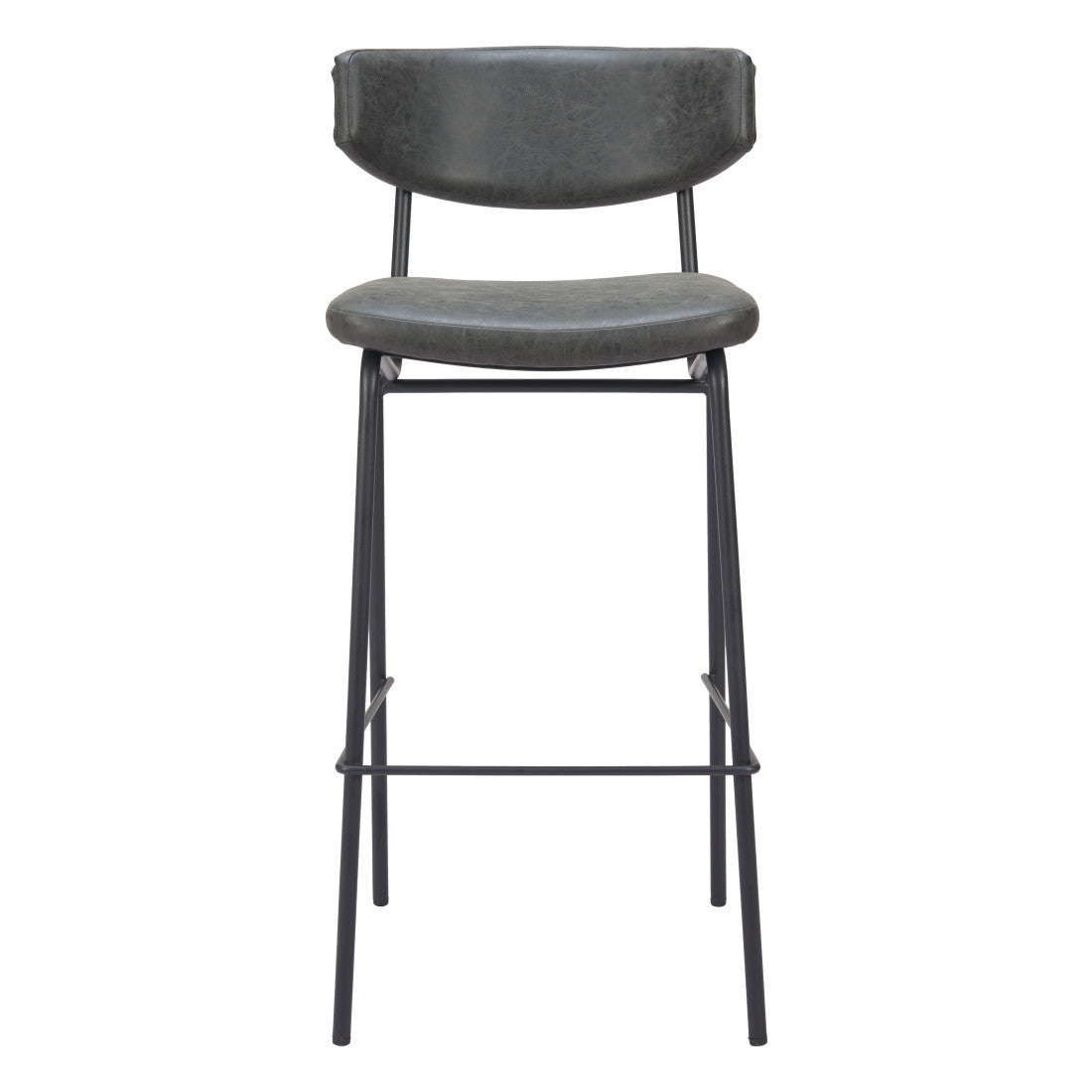 Set of Two 26" Black Faux Leather and Steel Low Back Counter Height Bar Chairs