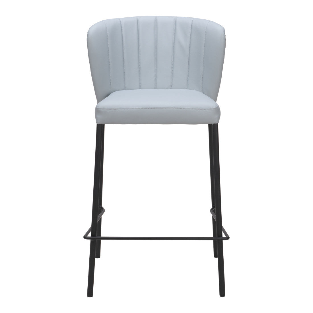 Set of Two 26" Gray And Black Faux Leather And Steel Counter Height Bar Chairs