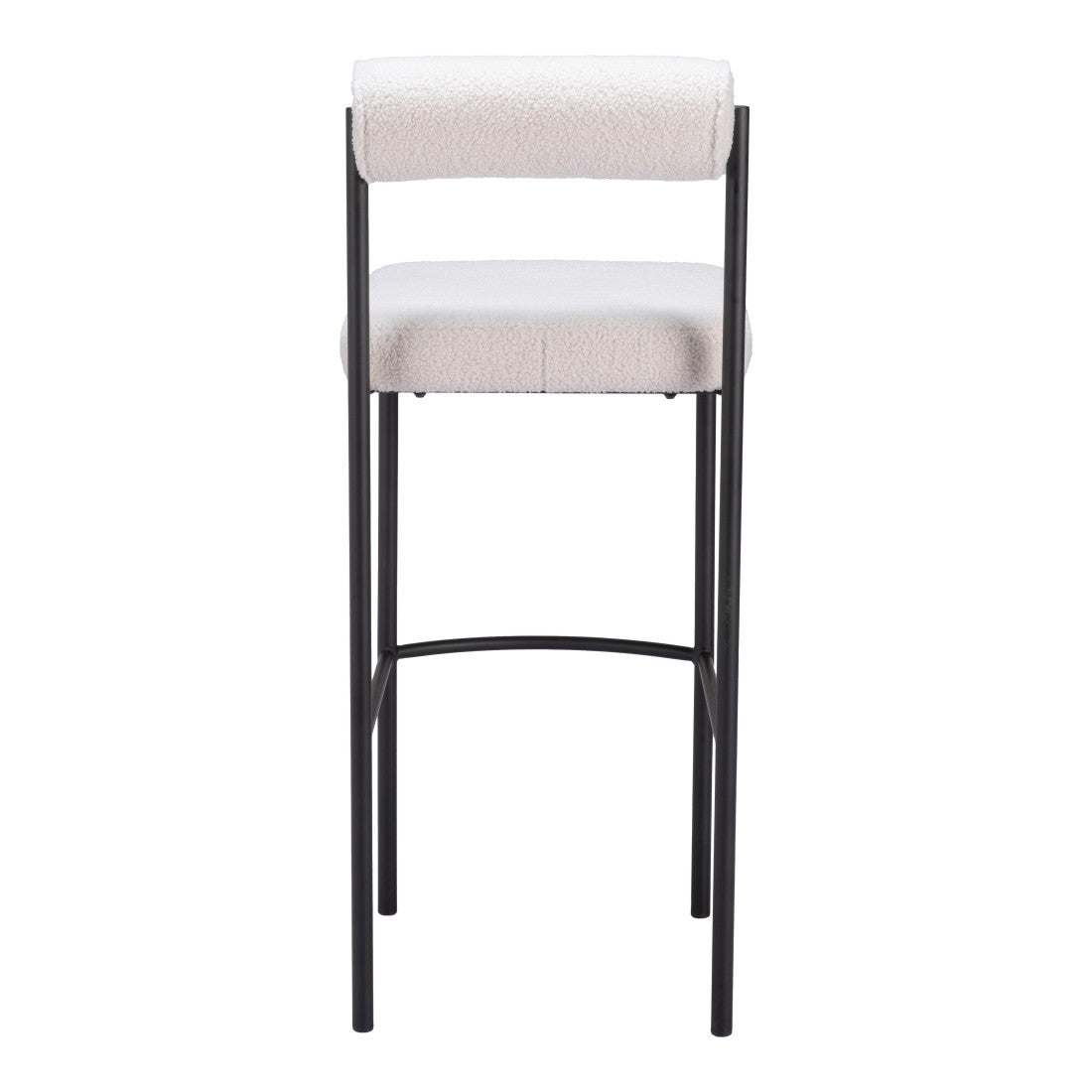 Set of Two 30" Ivory and Black Shearling and Steel Low Back Bar Height Bar Chairs