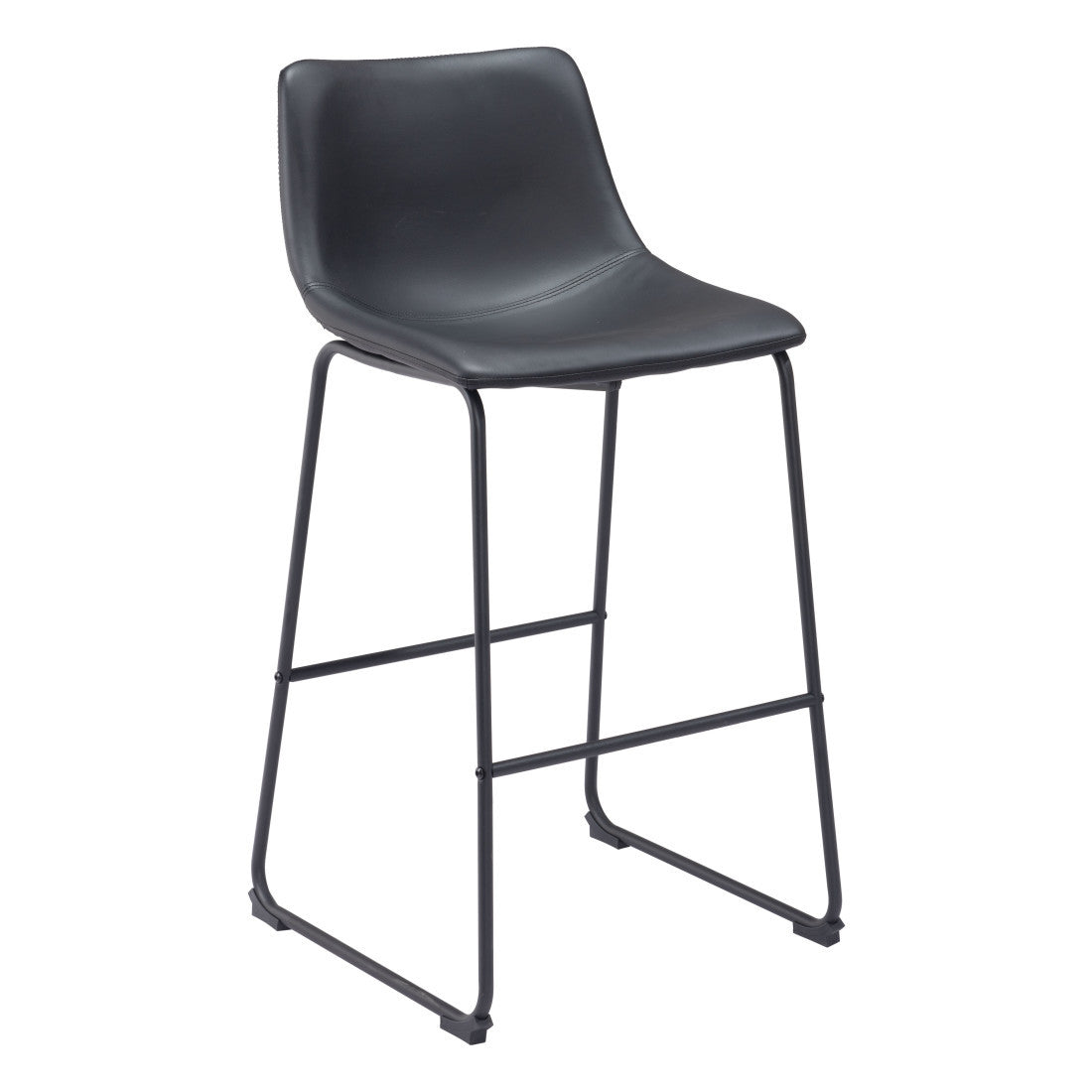 Set of Two 29" Black Faux Leather and Steel Counter Height Bar Chairs