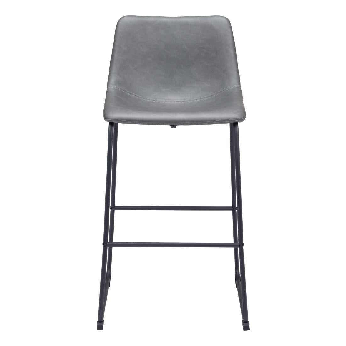 Set of Two 29" Charcoal and Black Faux Leather and Steel Counter Height Bar Chairs