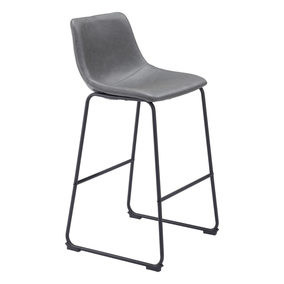 Set of Two 29" Charcoal and Black Faux Leather and Steel Counter Height Bar Chairs