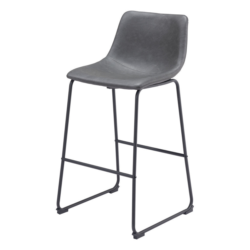 Set of Two 29" Charcoal and Black Faux Leather and Steel Counter Height Bar Chairs
