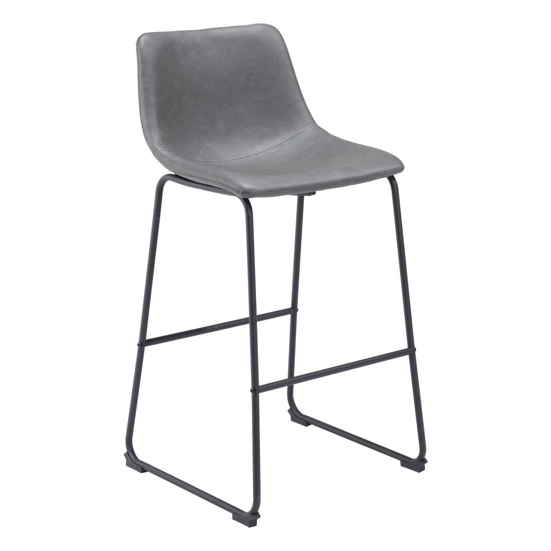 Set of Two 29" Charcoal and Black Faux Leather and Steel Counter Height Bar Chairs