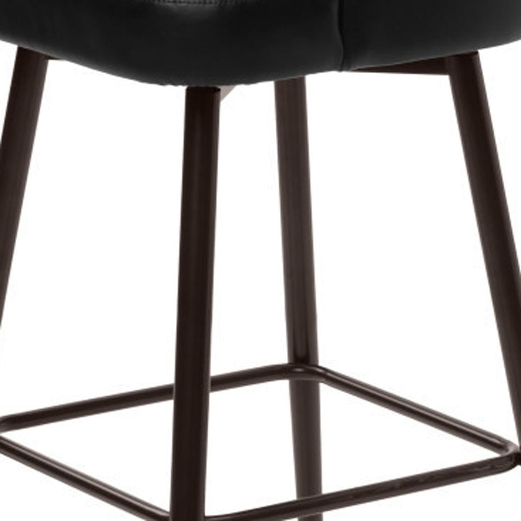 30" Black And Bronze Faux Leather And Steel Bar Height Swivel Bar Chair