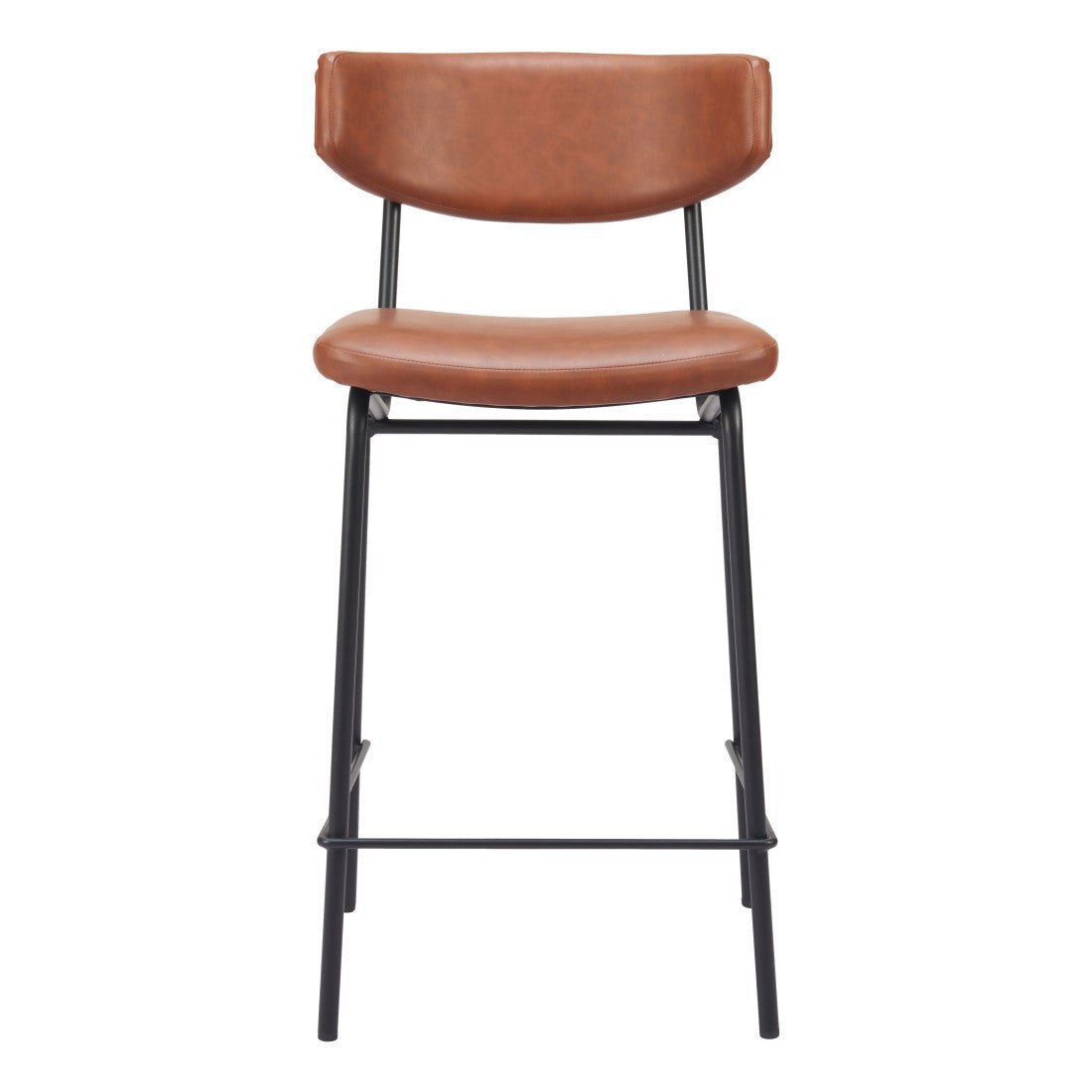 Set of Two 30" Brown and Black Faux Leather and Steel Low Back Bar Height Bar Chairs