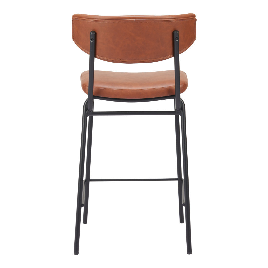 Set of Two 30" Brown and Black Faux Leather and Steel Low Back Bar Height Bar Chairs