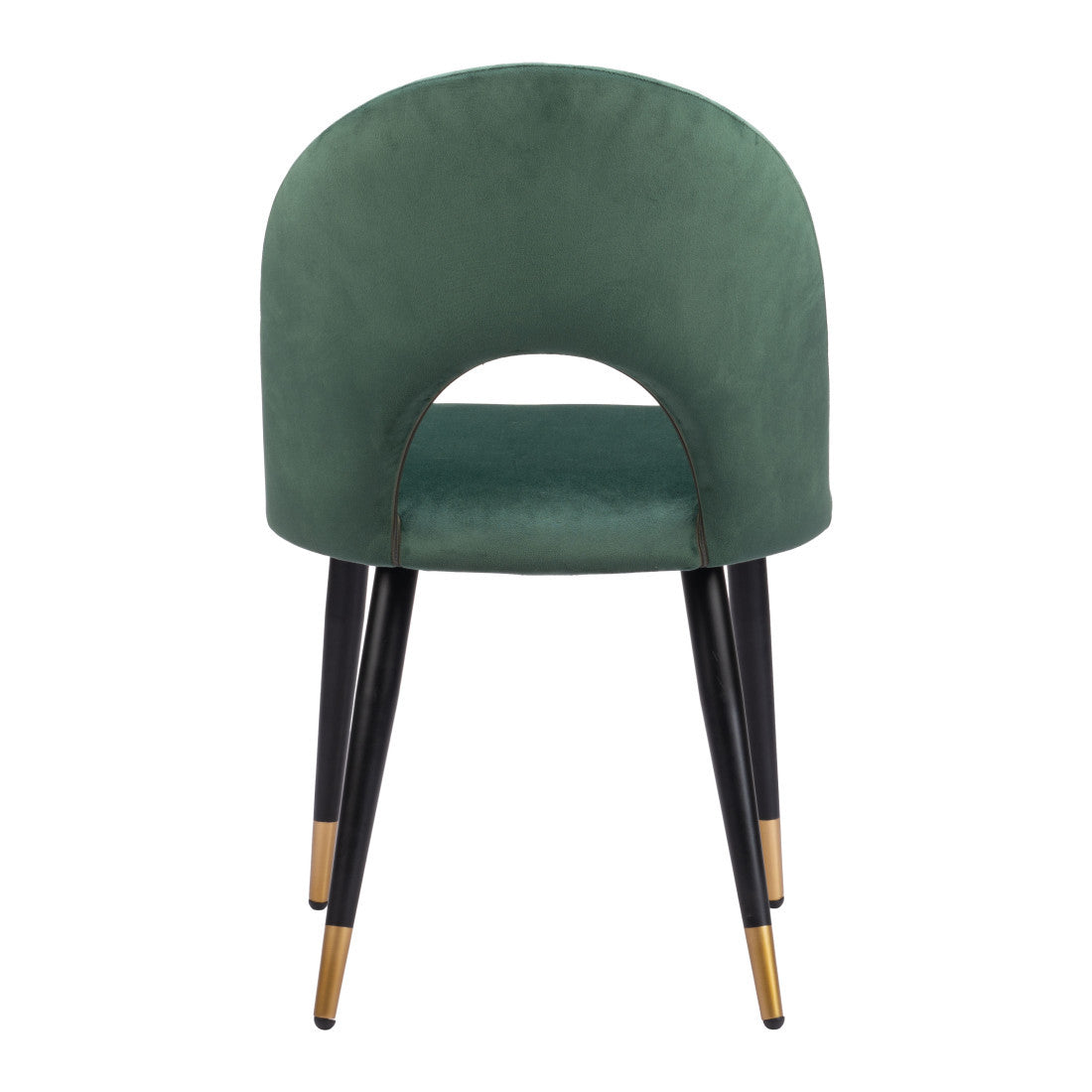 Set of Two Green Black and Gold Upholstered Velvet Open Back Dining Side Chairs